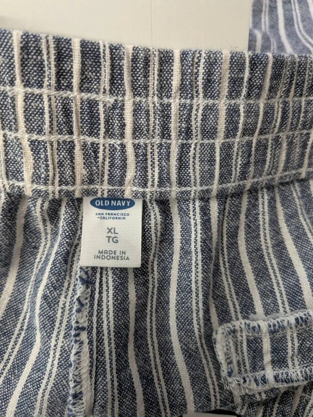 Old Navy Linen Blend Striped Pull On Shorts Drawstring Mid Rise Coastal X Large